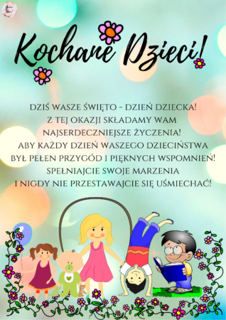 Błękitna kartka z życzeniami z okazji dnia dziecka